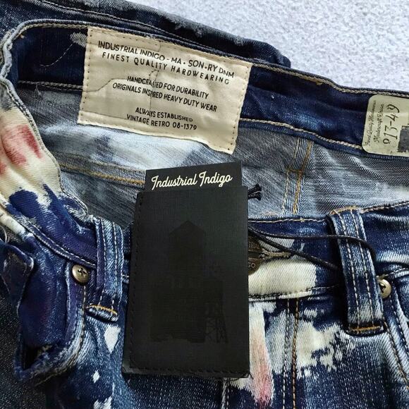 Industrial Indigo NWT Paint Splatter Medium Wash Jean Shorts Men W32 - Picture 7 of 8